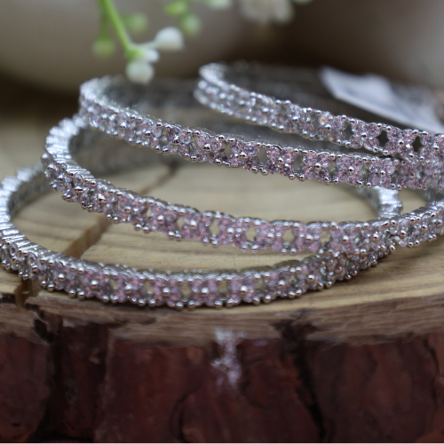 Broad Silver-Plated American Diamond Bangles – Statement Bridal Set