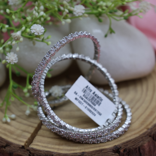 Broad Silver-Plated American Diamond Bangles – Statement Bridal Set