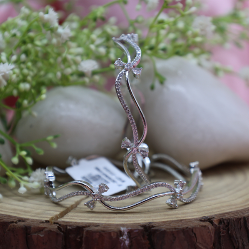 Floral Wave AD Bangles – Silver Twisted Elegance