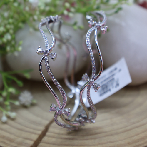 Floral Wave AD Bangles – Silver Twisted Elegance