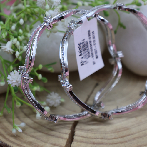 Floral Wave AD Bangles – Silver Twisted Elegance