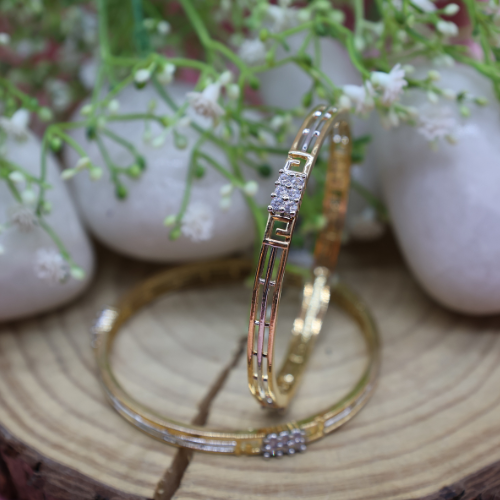 Geometric Cut Gold-Toned AD Bangles – Minimal Luxe Style