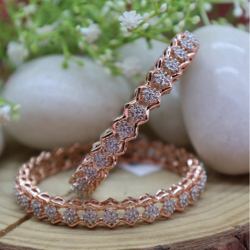 Rose Gold Zig-Zag AD Bangles – Sparkling Modern Elegance