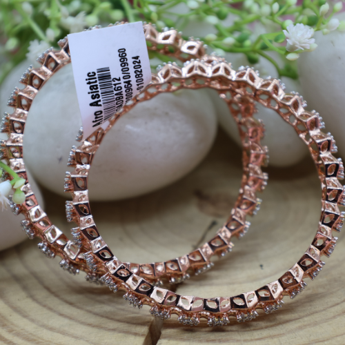Rose Gold Zig-Zag AD Bangles – Sparkling Modern Elegance