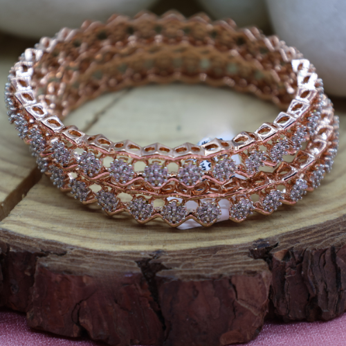 Rose Gold Zig-Zag AD Bangles – Sparkling Modern Elegance