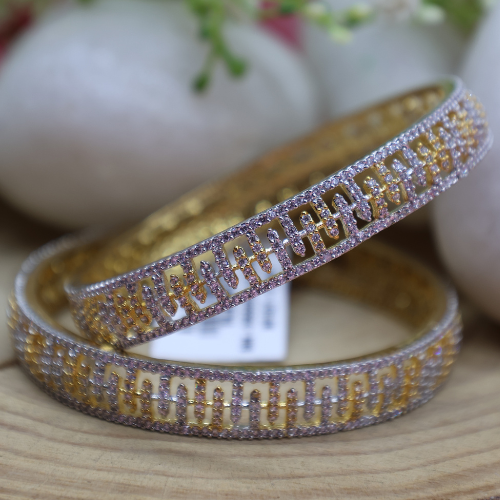 Dual-Tone Square Cut Bangles – Gold & Silver AD Elegance