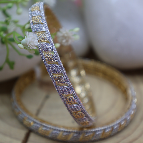 Dual-Tone Geometric AD Bangles with Gold Silver Finish