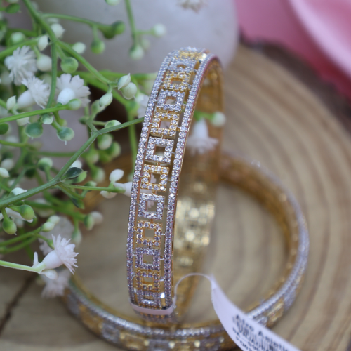 Dual-Tone Square Cut Bangles – Gold & Silver AD Elegance