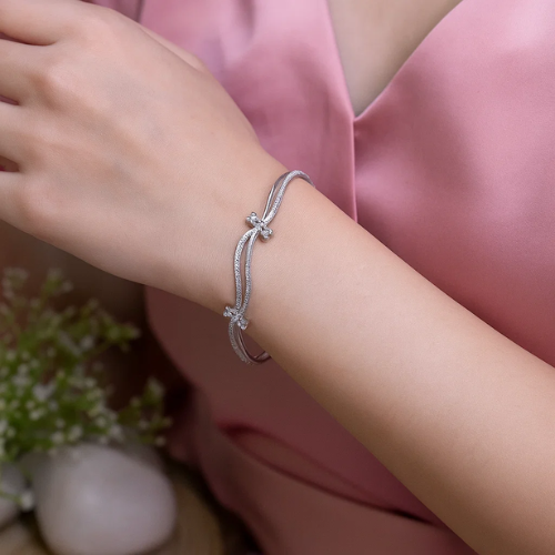 Floral Wave AD Bangles – Silver Twisted Elegance