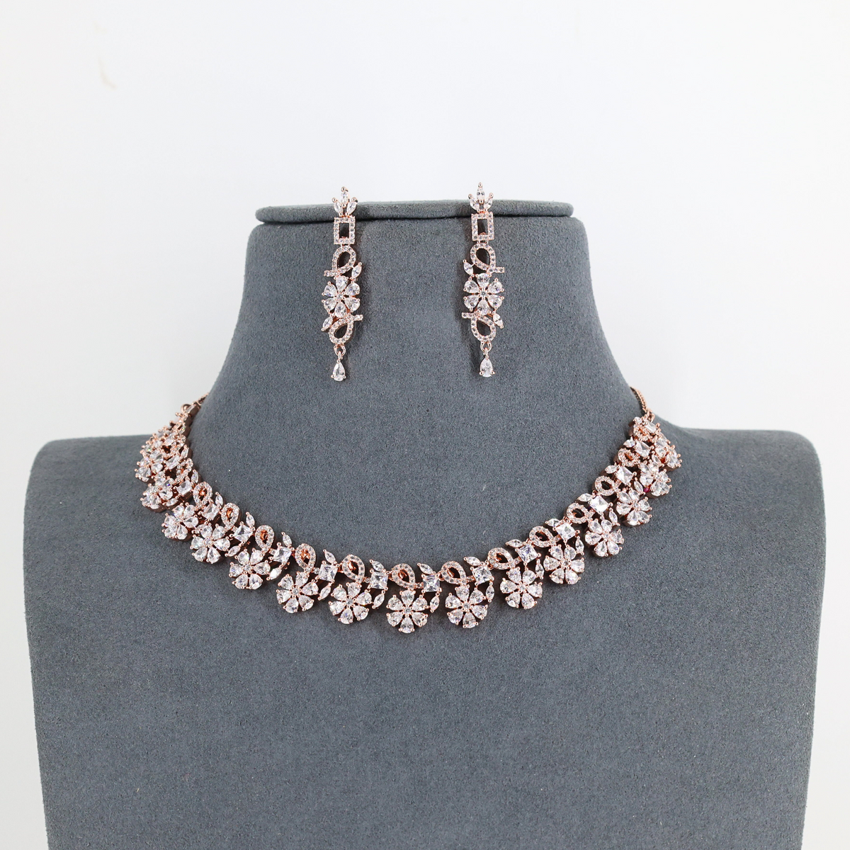Floral Rose Gold-Plated Necklace Set