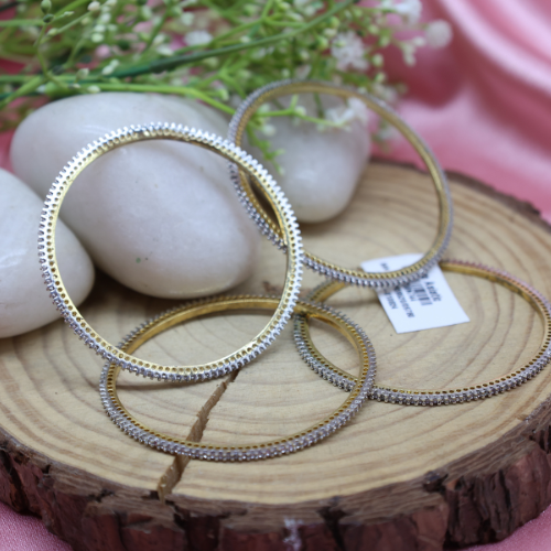 Triple Line AD Bangles | Slim Gold-Plated Partywear Set