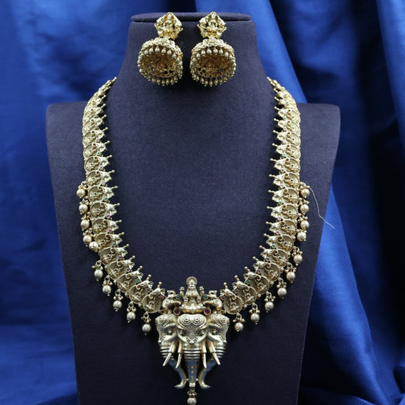 Regal Ganesha Elephant Temple Necklace Set - heritage jewelry, bridal necklace, Ganesha jewelry, traditional necklace, temple jewelry, handcrafted jewelry
