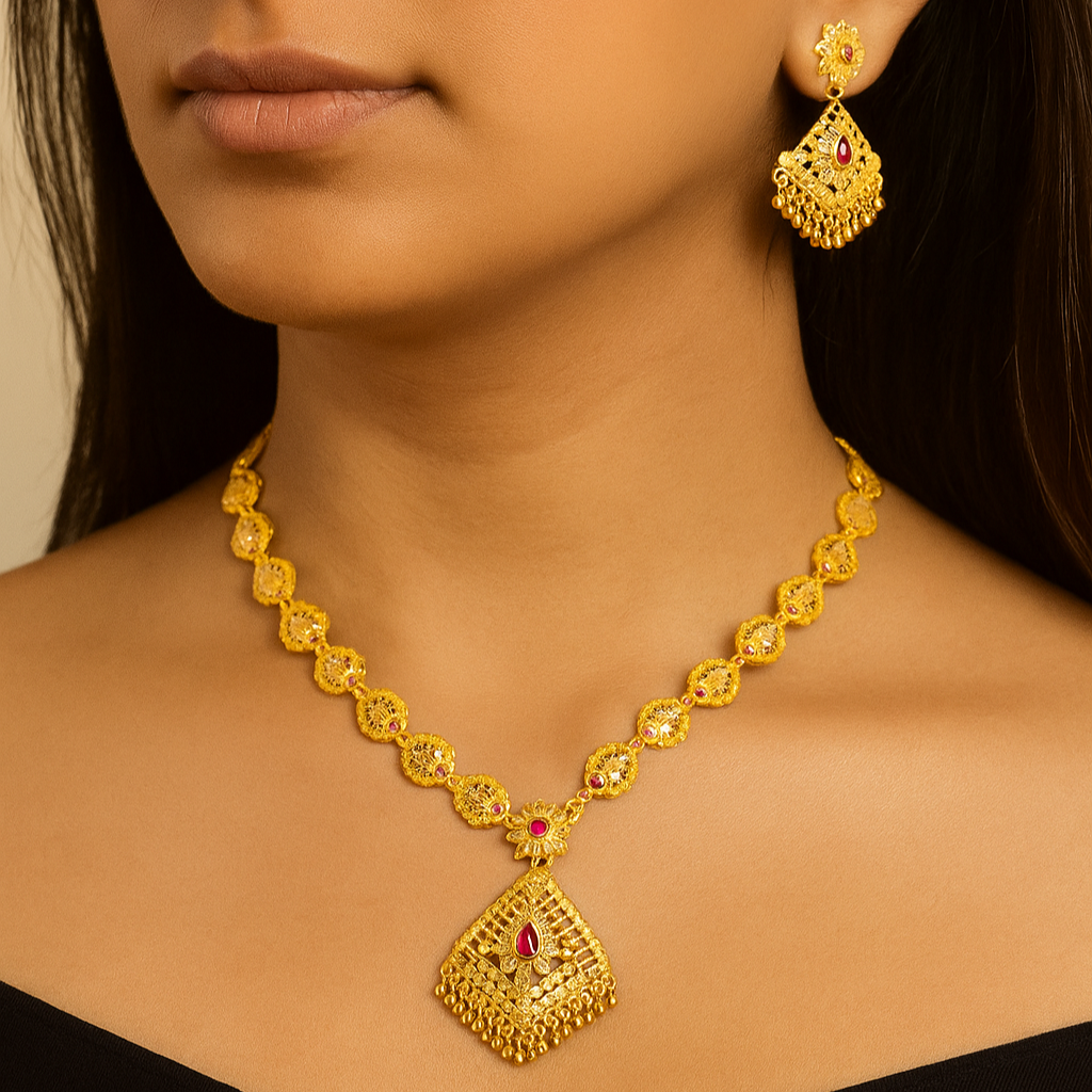 Regal Filigree Gold Necklace Set