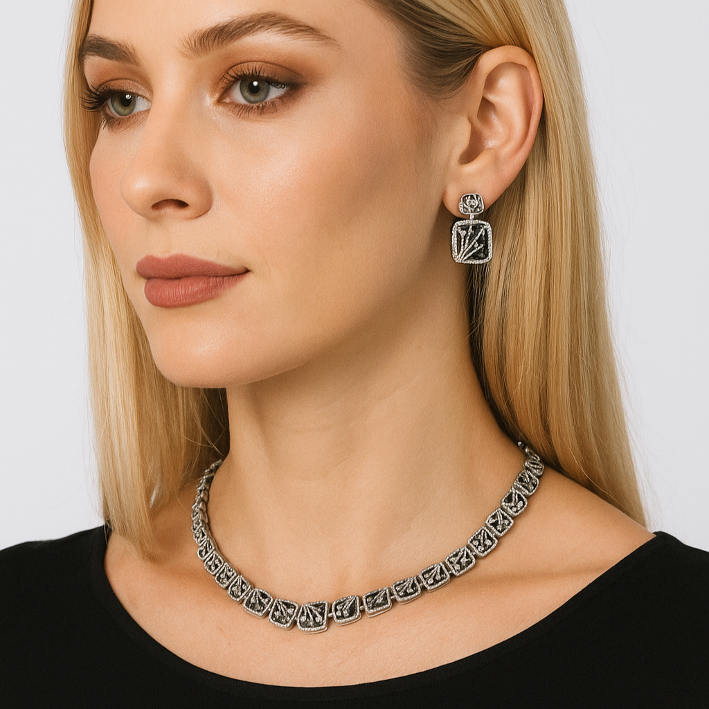 Modern Geometric Silver-Plated Necklace Set