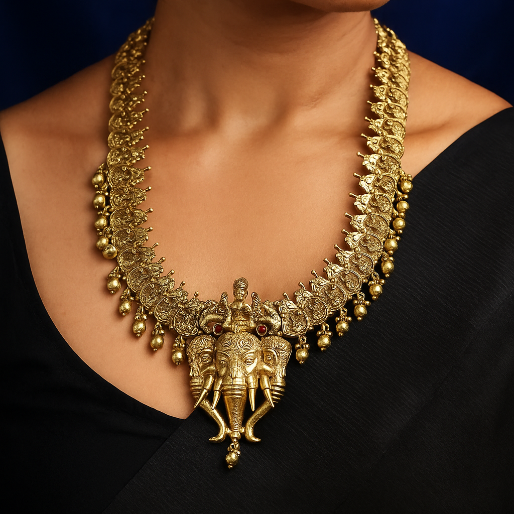 Regal Ganesha Elephant Temple Necklace Set