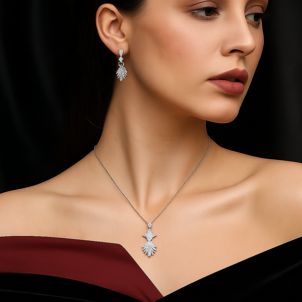 Crystal Leaf Drop Pendant Set