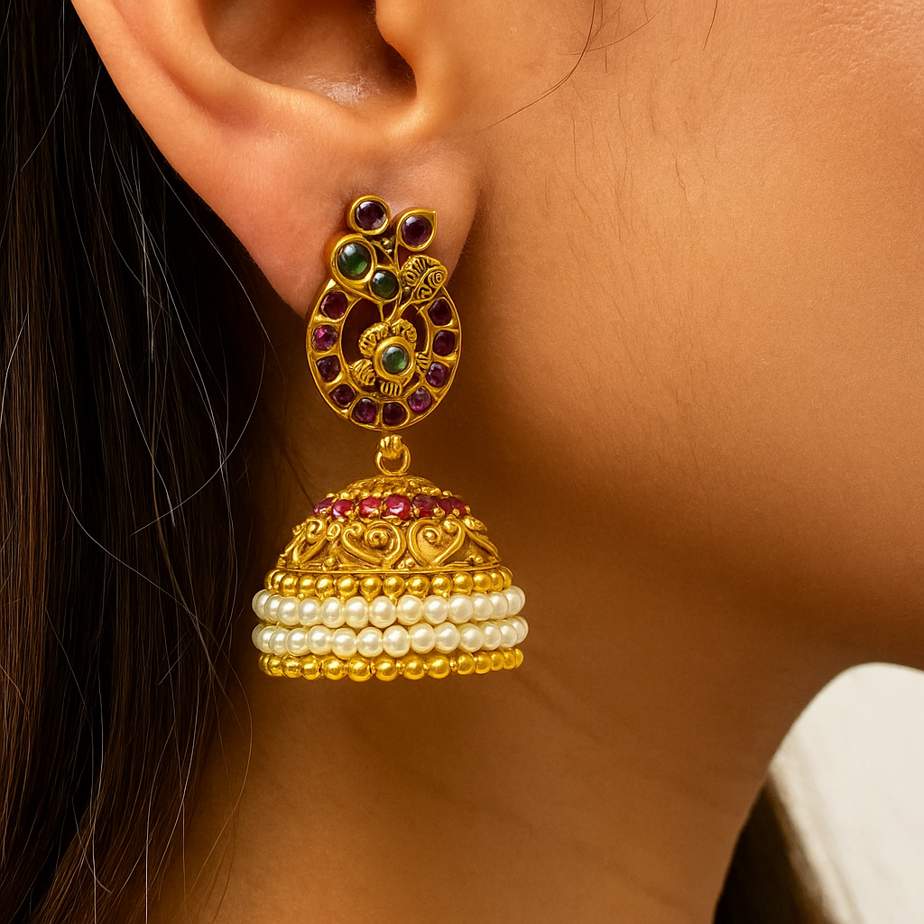 Peacock Pearl Jhumka