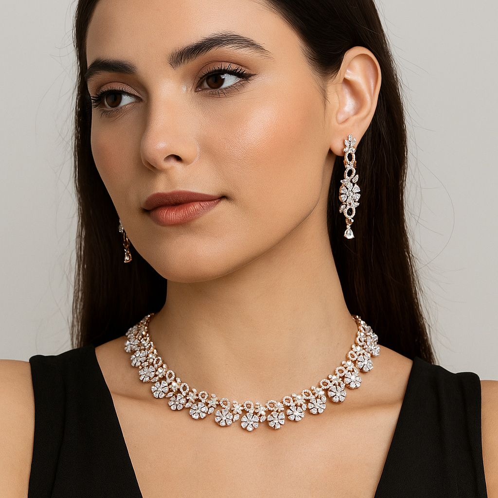 Floral Rose Gold-Plated Necklace Set