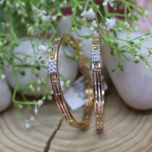 Geometric Cut Gold-Toned AD Bangles – Minimal Luxe Style