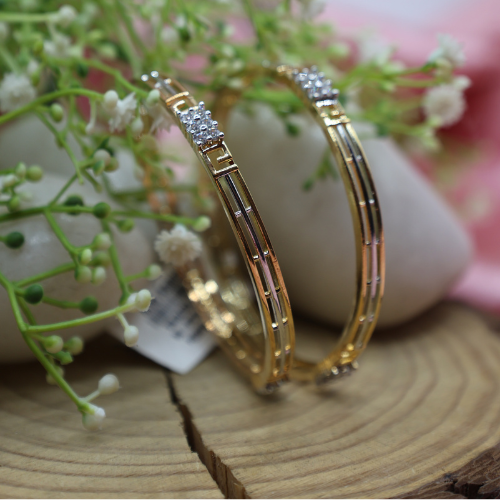 Geometric Cut Gold-Toned AD Bangles – Minimal Luxe Style