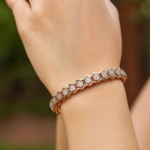 Rose Gold Zig-Zag AD Bangles – Sparkling Modern Elegance