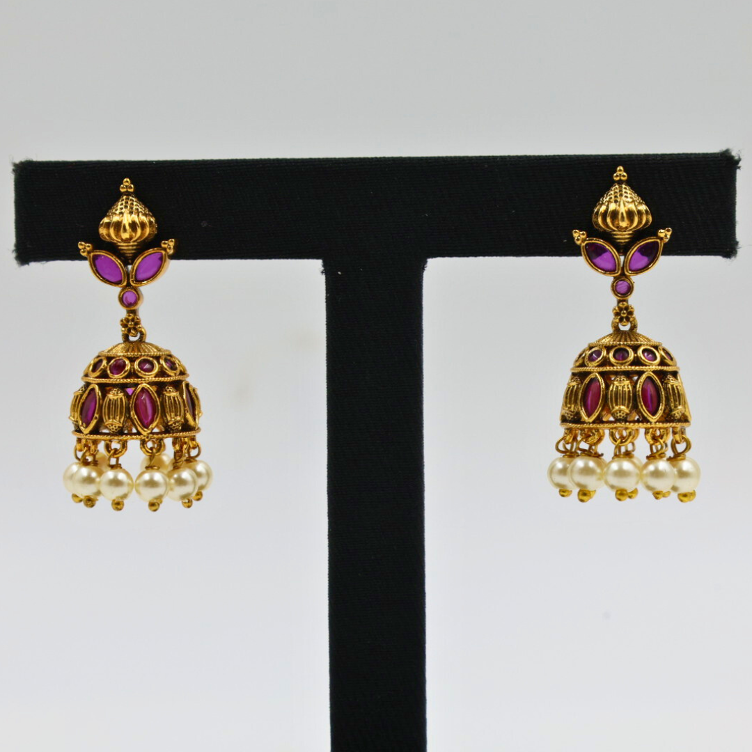 Ruby Bloom Pearl Jhumkas