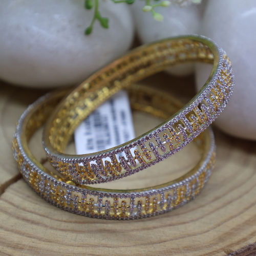 Dual-Tone Square Cut Bangles – Gold & Silver AD Elegance