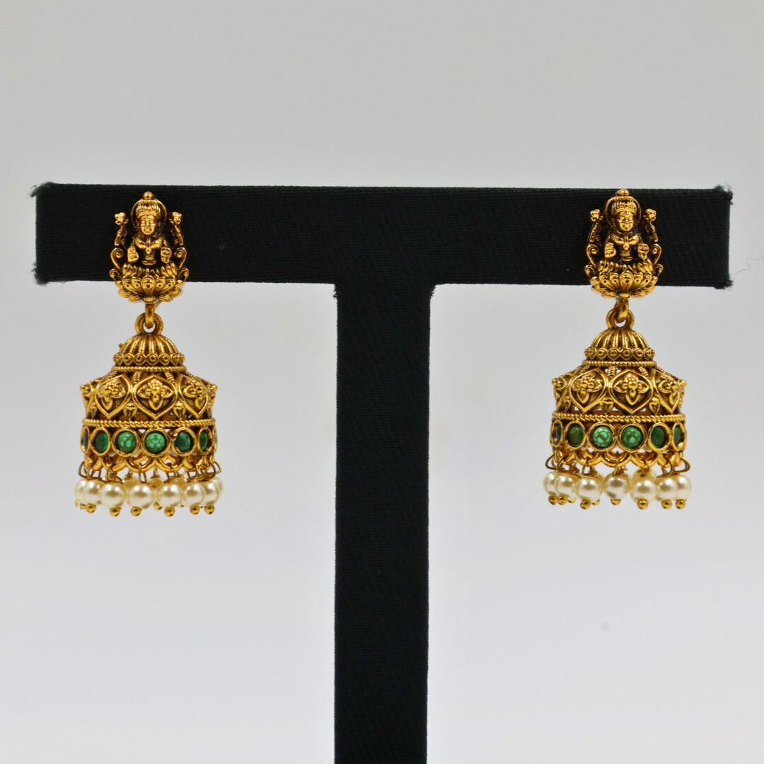 Divine Emerald Lakshmi Jhumkas