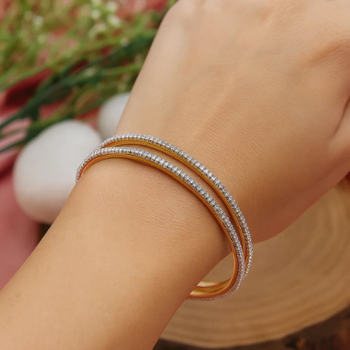 Triple Line AD Bangles | Slim Gold-Plated Partywear Set