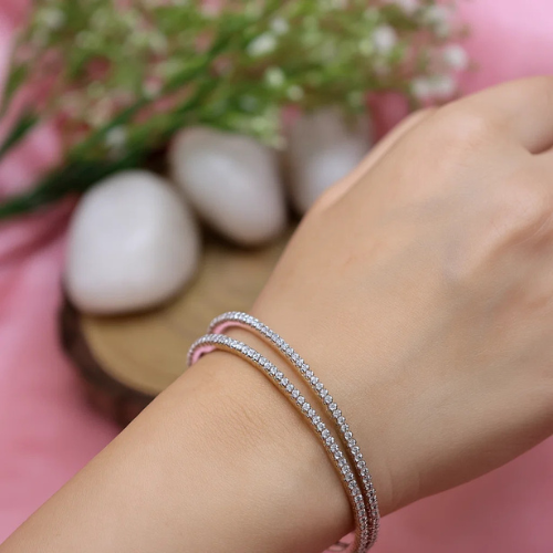 Triple Line AD Bangles | Slim Gold-Plated Partywear Set