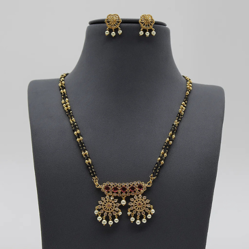Sunburst Mangalsutra with Ruby & Pearl Drops | Bridal AD Jewelry