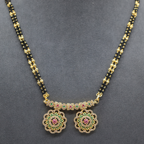Twin Floral AD Mangalsutra with Multi-Colored Stone Work