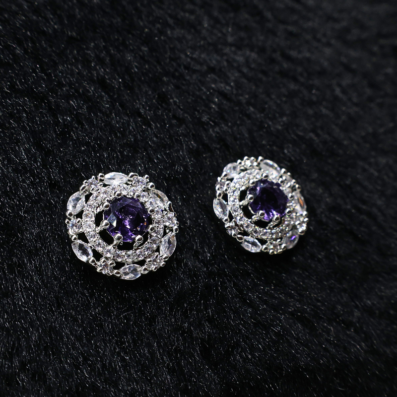 Amethyst Radiance Halo Studs - 