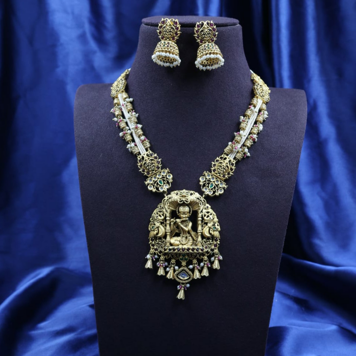 Divine Lakshmi Temple Heritage Necklace Set - bridal necklace, Lakshmi jewelry, heritage jewelry, traditional necklace, temple jewelry, handcrafted jewelry