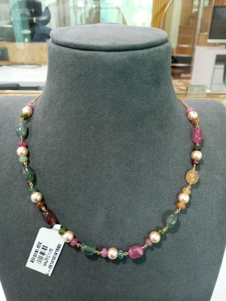 Semi precious stone with Pearl Mala