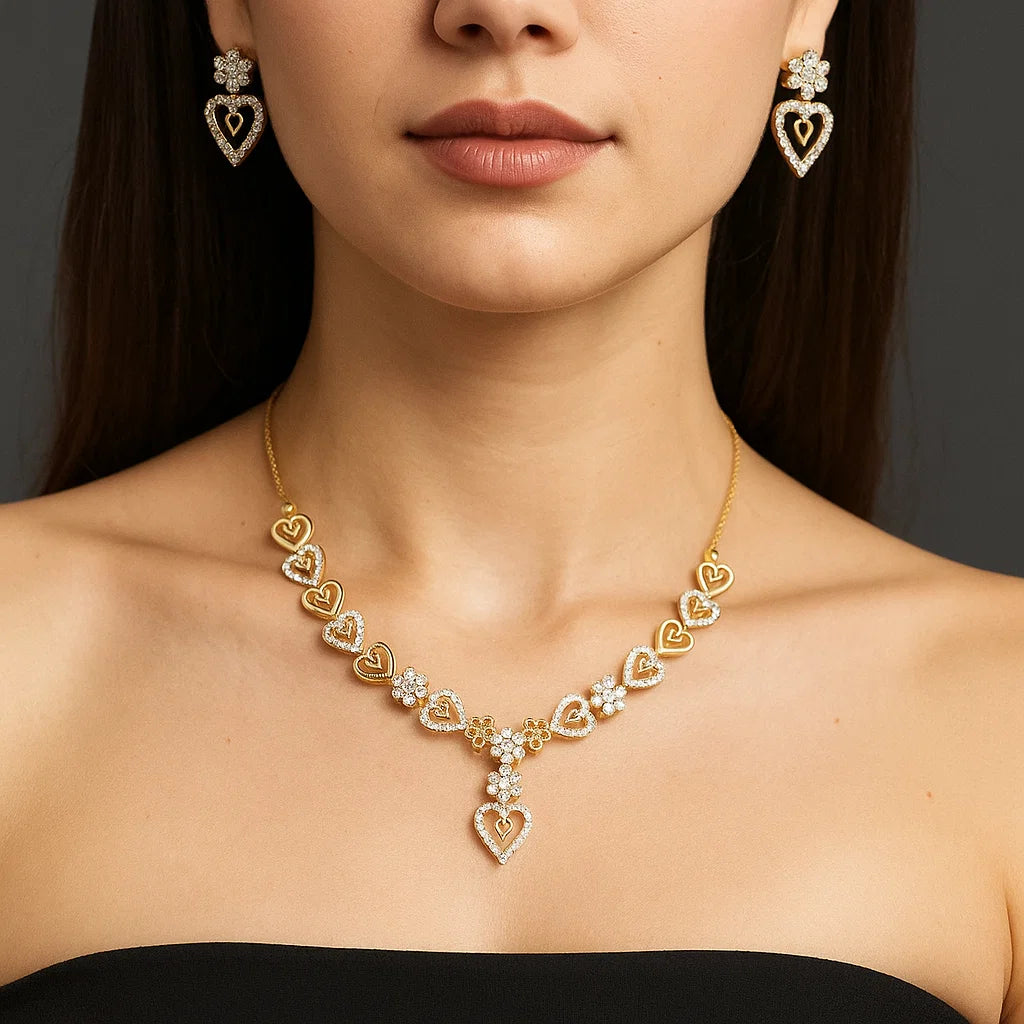Floral Heart AD Necklace Set | Silver-Plated Romantic Gift Jewellery