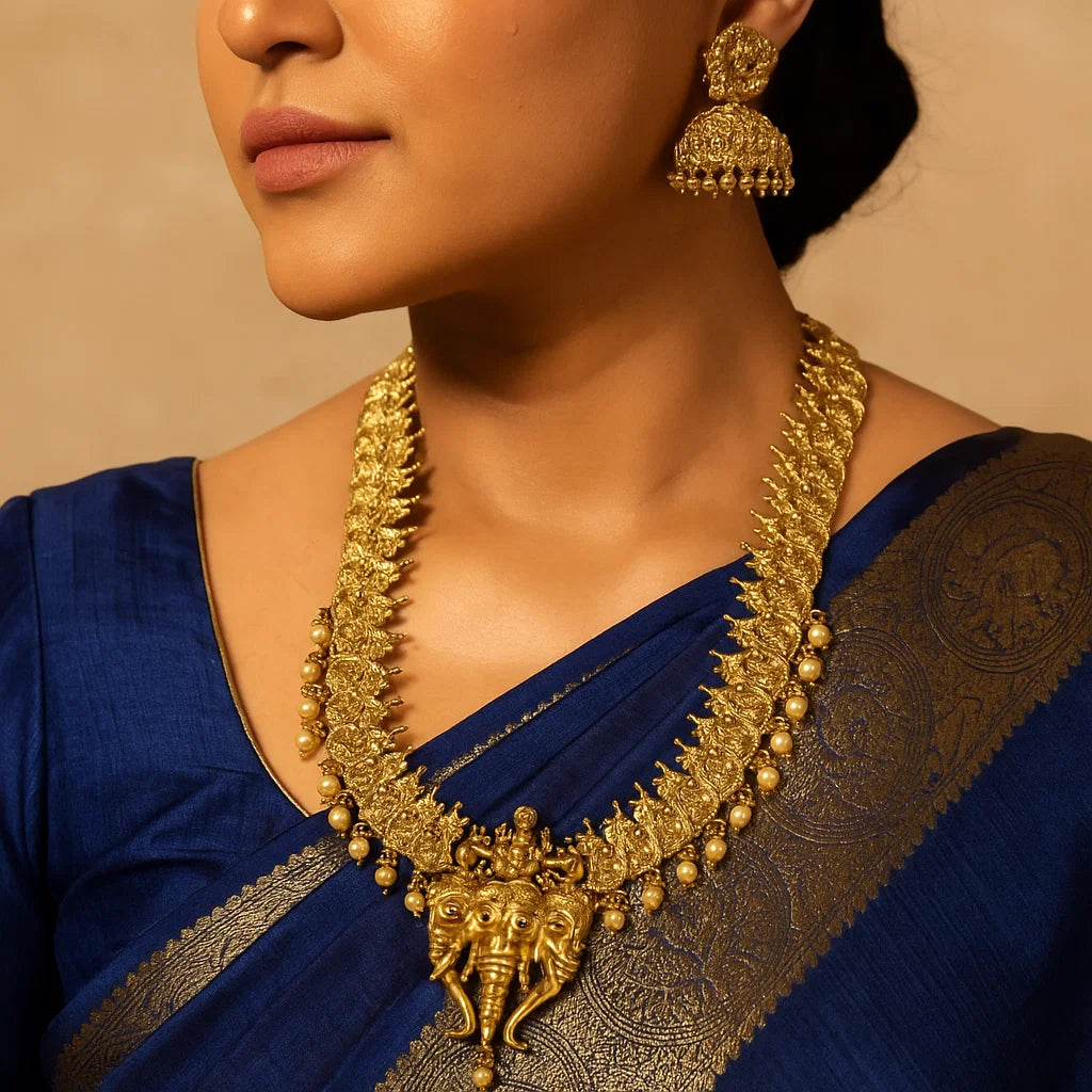Regal Ganesha Elephant Temple Necklace Set