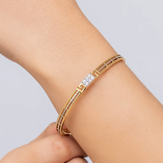Geometric Cut Gold-Toned AD Bangles – Minimal Luxe Style