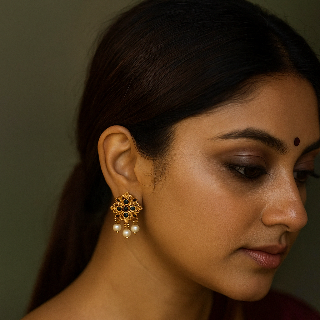 Antique Floral Drop Earrings with Pearls – Copper &amp; Brass