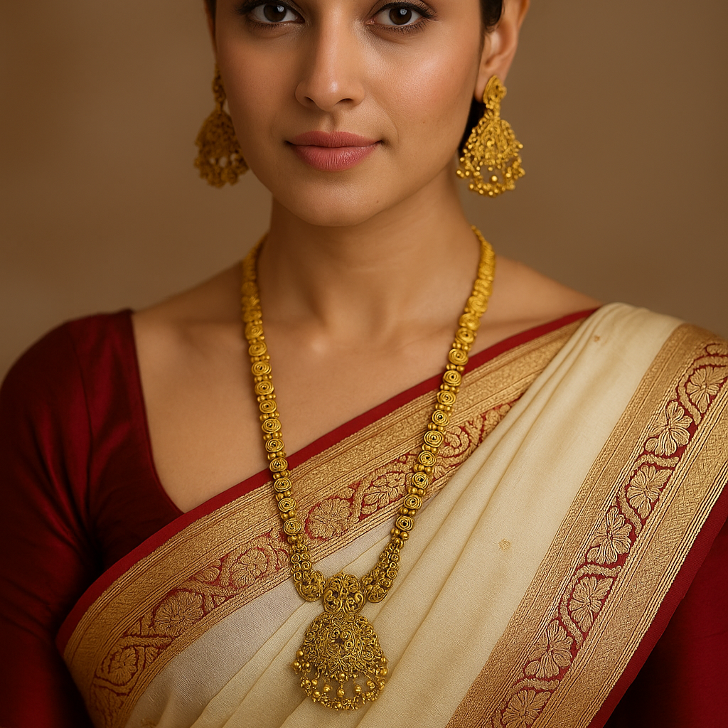 Antique Copper-Brass Temple Necklace Set with Floral Pendant &amp; Jhumkas